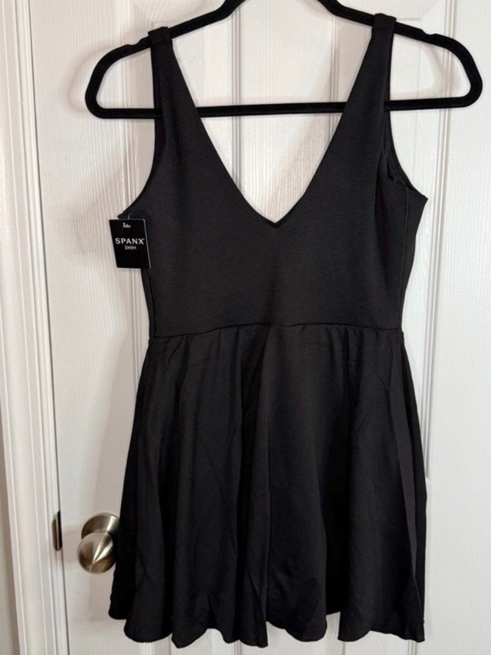 SPANX shaping pique Black V-Neck One-Piece Swim Dress size large nwt - Picture 5 of 16